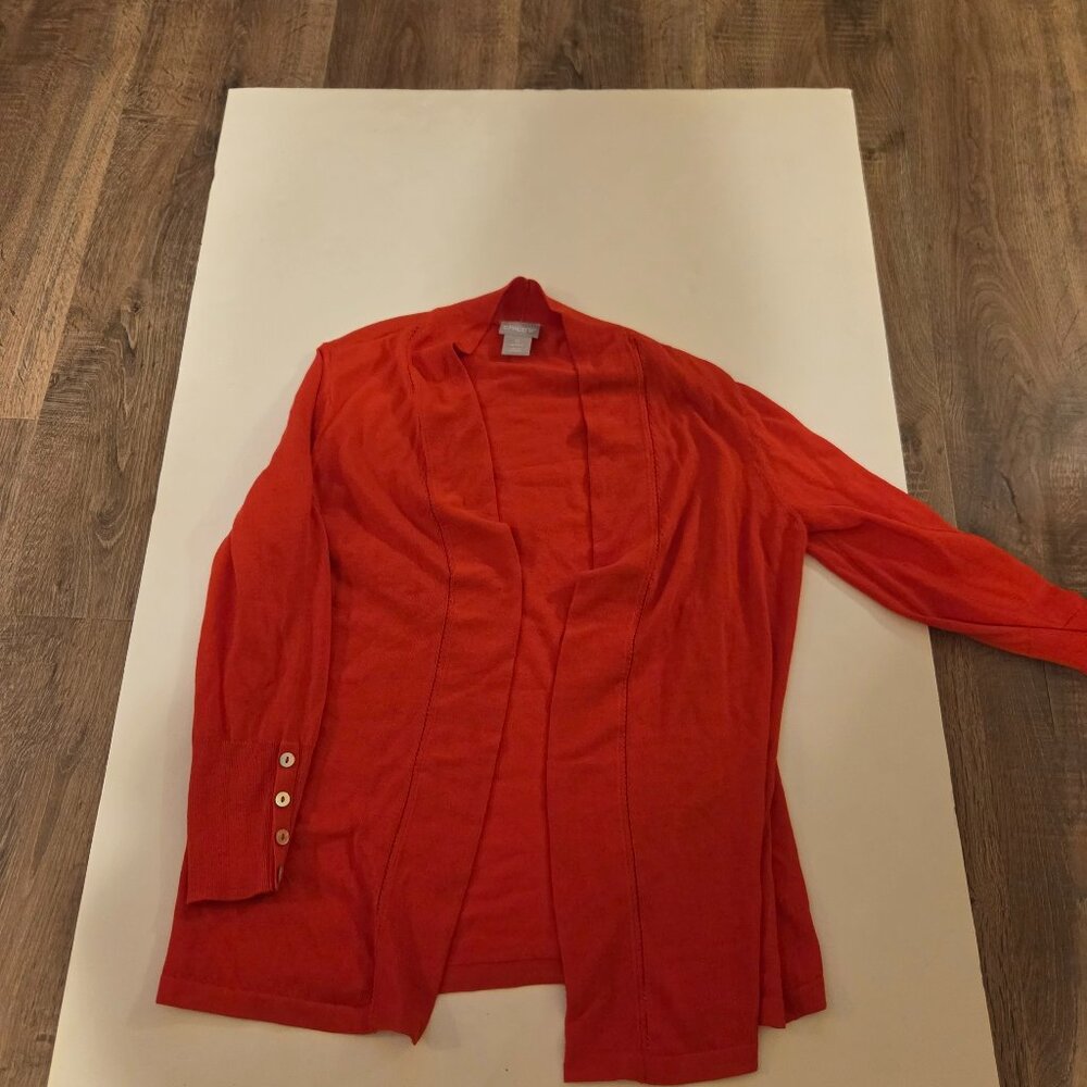 Chico Red Knit Sweater Open Cardigan with Accented Buttons on Sleeve - Size 0